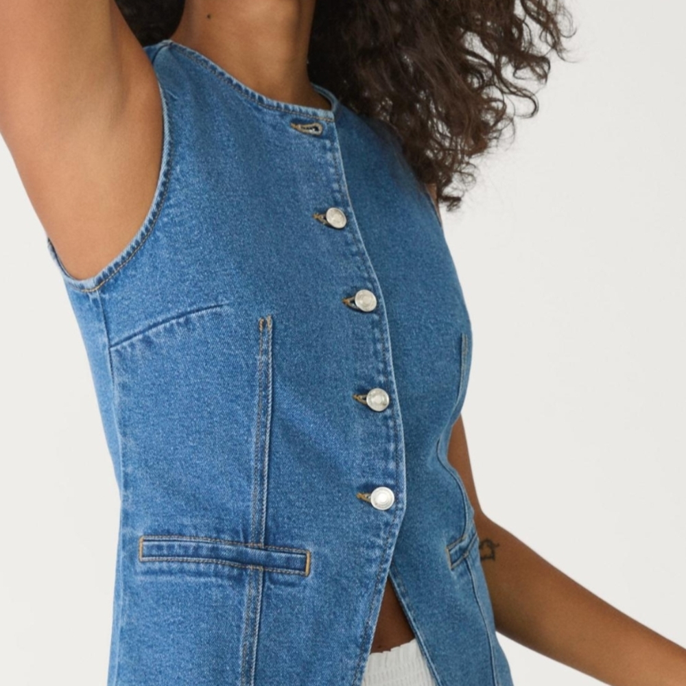Zara Blue Denim Button-Front Women's Vest A-1025